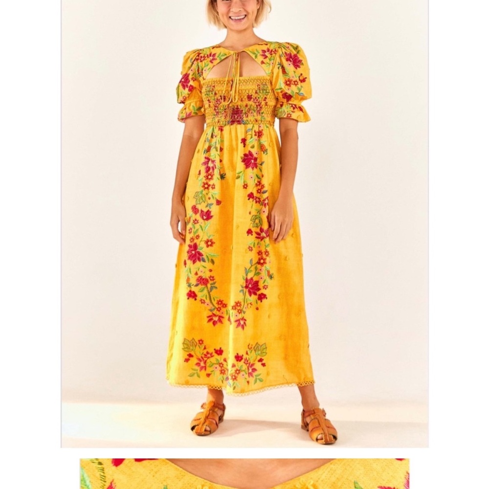 FARM Rio Yellow Flower Dream Puff Sleeve Maxi Dress NWT - XS